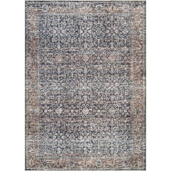 Bloom Rugs Washable Non-Slip 9x12 Rug - Dark Blue / Tan Traditional Oriental Area Rug for Living Room, Bedroom, Dining Room, and Kitchen - Exact size: 9' x 12'
