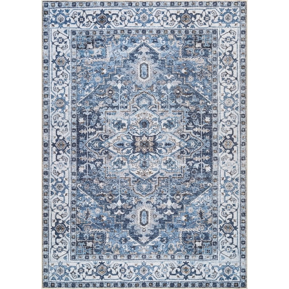 Bloom Rugs Washable Non-Slip 9x12 Rug - Navy Blue Traditional Oriental Area Rug for Living Room, Bedroom, Dining Room, and Kitchen - Exact size: 9' x 12'