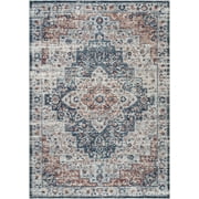 Bloom Rugs Washable Non-Slip 9x12 Rug - Terracotta / Teal Traditional Oriental Area Rug for Living Room, Bedroom, Dining Room, and Kitchen - Exact size: 9' x 12