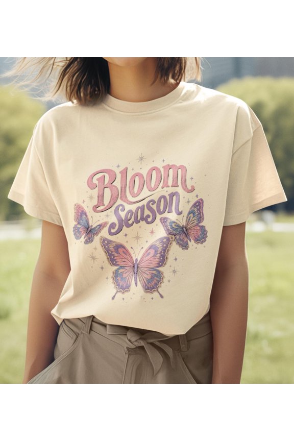 Bloom Season Butterfly T-Shirt - Floral Spring Design, Boho Shirt Monarch Butterfly Lover Shirt, Gift, Trendy Grunge Indie Boho Graphic Tee, Vintage Birthday Gift