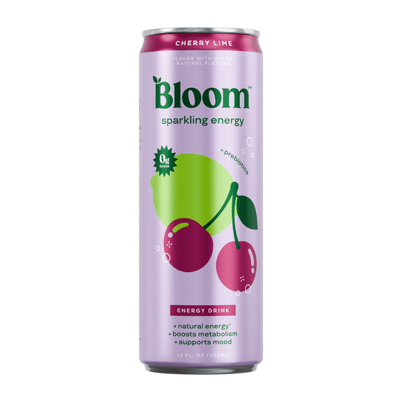 Bloom Nutrition Sparkling Energy Drink, Cherry Lime, 12 fl oz Single Can