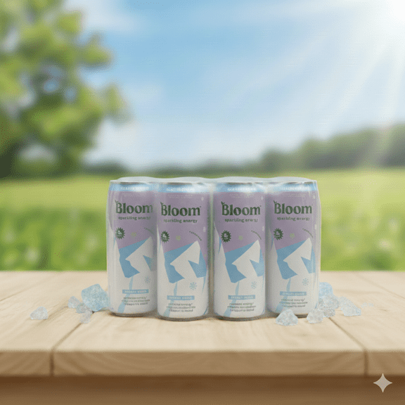 Bloom Sparkling Energy Drink, Glacier Crush, 12 fl oz Cans, 4-Pack Crisp, Icy Refreshment & Smooth Energy Boost