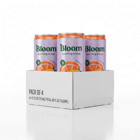 Bloom Sparkling Energy Drink, Juicy Orange, 12 fl oz Cans, 4-Pack  Carbonated, Bright & Refreshing 