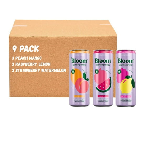Bloom Sparkling Energy Drink, Variety Pack,limited edition 12 fl oz 09 count