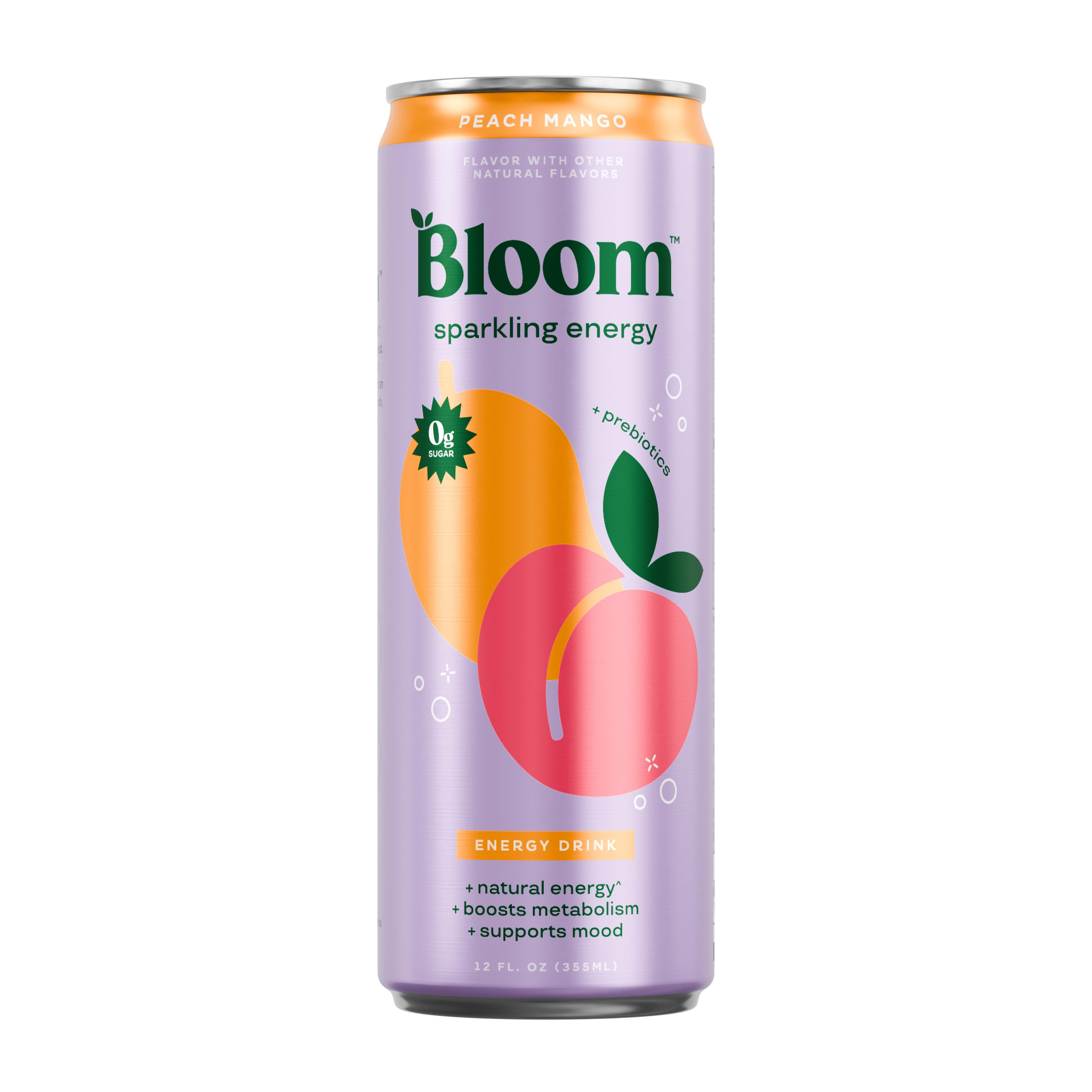 Bloom Nutrition Sparkling Energy Drink, Peach Mango, 12 oz Single Can