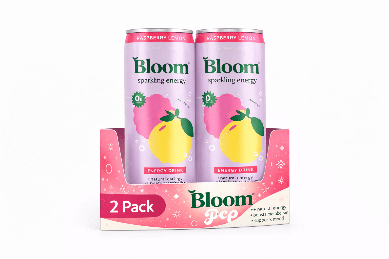 Bloom Sparkling Energy Raspberry Lemon, 2-Pack (2 × 12 fl oz Cans ...