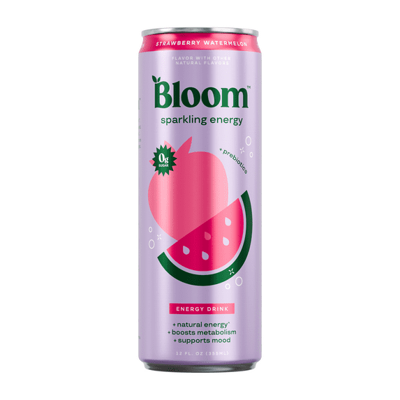 Bloom Nutrition Sparkling Energy Drink, Strawberry Watermelon, 12 fl oz Single Can