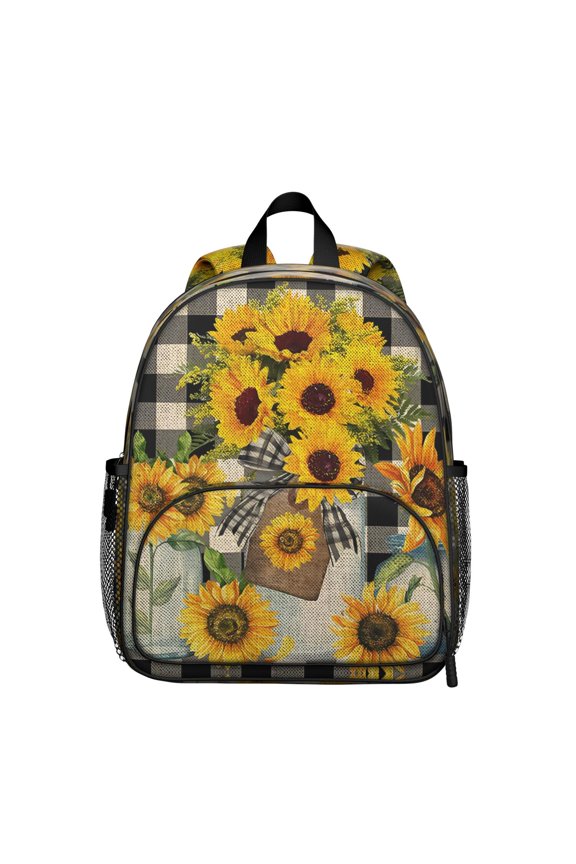 Bloom Sunflower Pattern Backpack - Comfort-fit Padded School Bag with Double Zipper Sliders