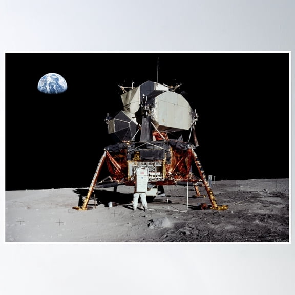 Bloom Theory Aldrin And Apollo 11 Lunar Module Eagle Panorama Poster Wall Art, Modern Wall Decor, 24x36 UNFRAMED