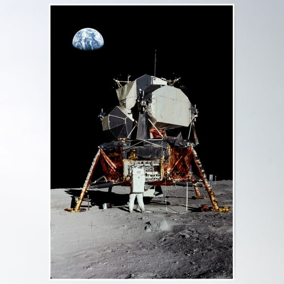 Bloom Theory Aldrin And Apollo 11 Lunar Module Eagle Poster Wall Art, Modern Wall Decor, 16x24 UNFRAMED