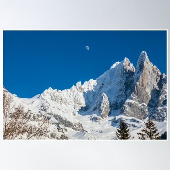 Bloom Theory Alpine Moon High Above The Mountains Of Chamonix In The French Alps Poster Wall Art, Modern Wall Decor, 8x12 UNFRAMED