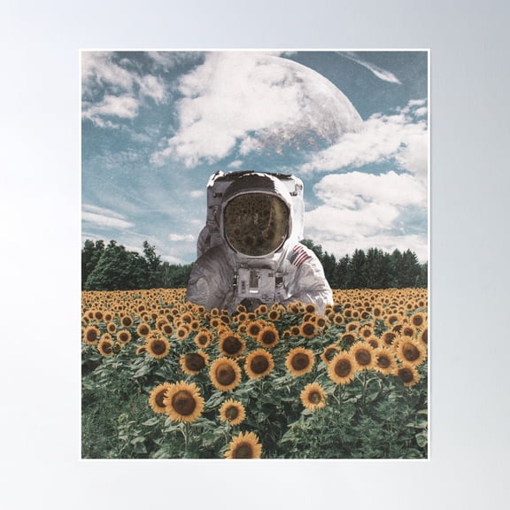 Bloom Theory Astronaut In Field Of Sunflowers Poster Wall Art, Modern Wall Decor, 8x12 UNFRAMED