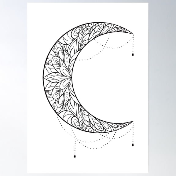 Bloom Theory Beautiful Mandala Moon Design Pattern Poster Wall Art, Modern Wall Decor, 12x18 UNFRAMED