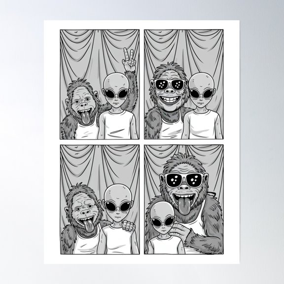 Bloom Theory Bigfoot Alien Summer Vacation Photobooth Poster Wall Art, Modern Wall Decor, 24x36 UNFRAMED
