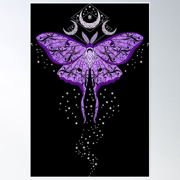 Bloom Theory Celestial Luna Moth Poster Wall Art, Modern Wall Decor, 24x36 UNFRAMED