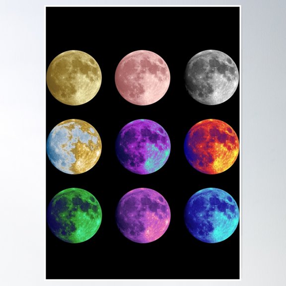 Bloom Theory Coloured Moons Poster Wall Art, Modern Wall Decor, 24x36 UNFRAMED