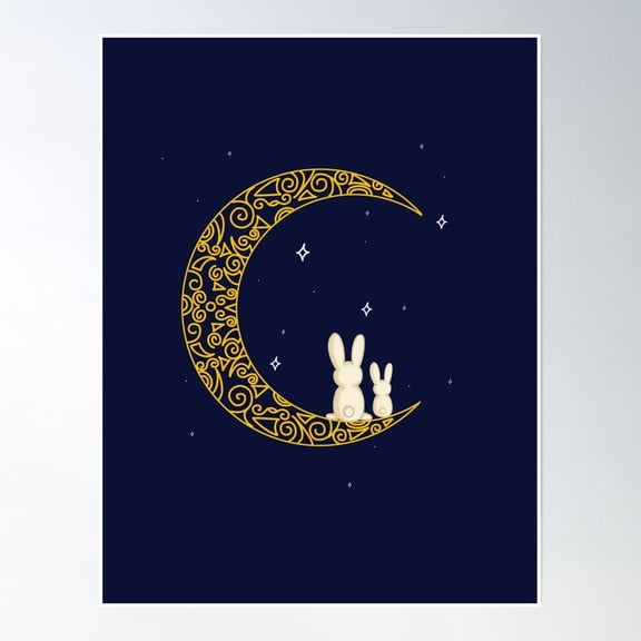Bloom Theory Crescent Moon Rabbit Poster Wall Art, Modern Wall Decor, 8x12 UNFRAMED