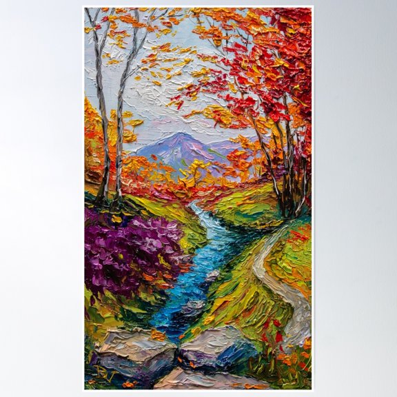 Bloom Theory Crimson Leaves Mountain Dreams Poster Wall Art, Modern Wall Decor, 8x12 UNFRAMED