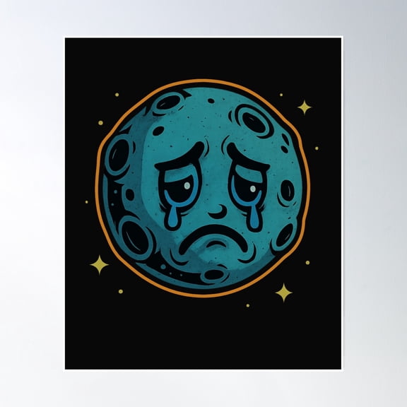 Bloom Theory Crying Moon – Sad Space Face – Emotional Celestial Kawaii Art Poster Wall Art, Modern Wall Decor, 8x12 UNFRAMED