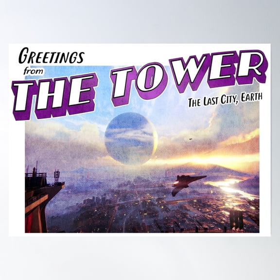 Bloom Theory Destiny Inspired 'Greetings From The Tower' Vintage / Retro Postcard Weathered Design Poster Wall Art, Modern Wall Decor, 16x24 UNFRAMED