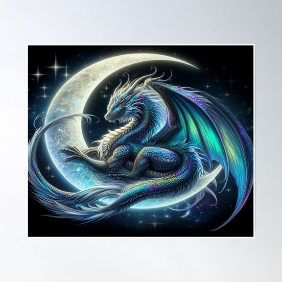 Bloom Theory Dragon Moon Poster Wall Art, Modern Wall Decor, 12x18 UNFRAMED