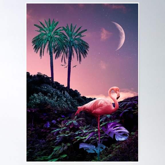 Bloom Theory Flamingo In The Jungle Poster Wall Art, Modern Wall Decor, 12x18 UNFRAMED