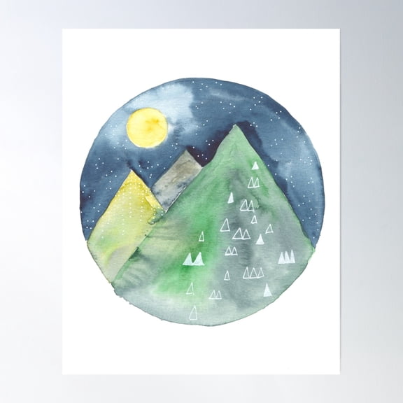 Bloom Theory Full Moon Mountain Poster Wall Art, Modern Wall Decor, 24x36 UNFRAMED