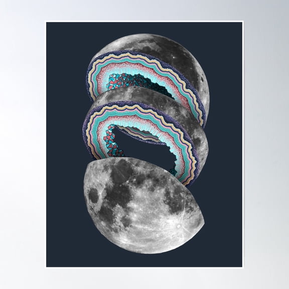 Bloom Theory Geode Moon Poster Wall Art, Modern Wall Decor, 24x36 UNFRAMED