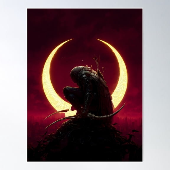 Bloom Theory Hooded Figure Crouching Over Cityscape Poster Wall Art, Modern Wall Decor, 24x36 UNFRAMED