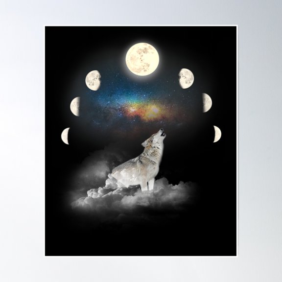 Bloom Theory Howling Wolf Lunar Moon Phase Poster Wall Art, Modern Wall Decor, 12x18 UNFRAMED