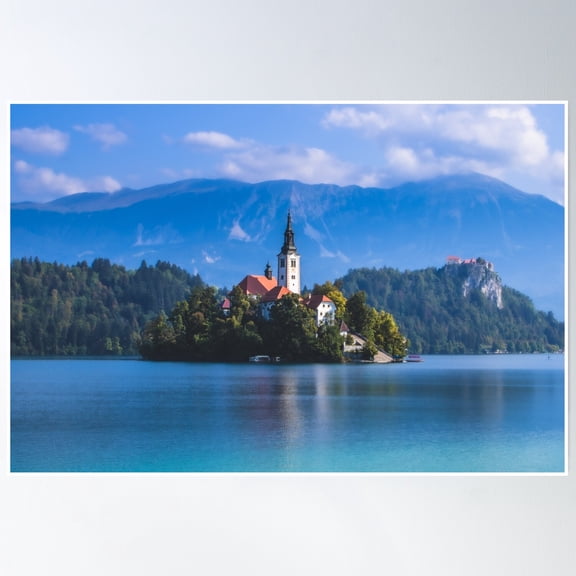Bloom Theory Lake Bled, Bled, Slovenia, Beautiful Lake Mountain Views Poster Wall Art, Modern Wall Decor, 24x36 UNFRAMED