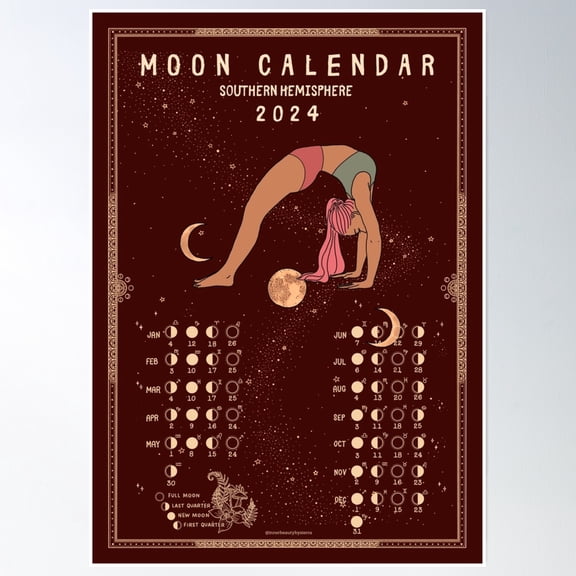 Bloom Theory Lunar Calendar 2024 Moon Yoga Fairy By Artist Sierra Truong Poster Wall Art, Modern Wall Decor, 8x12 UNFRAMED