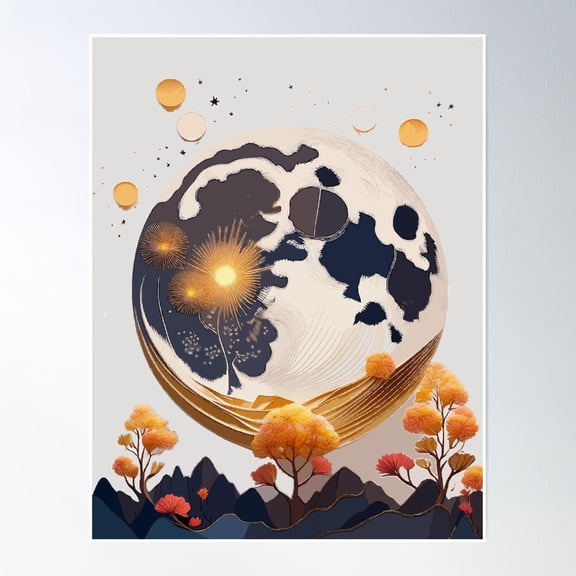 Bloom Theory Lunar Glow: August Full Moon Poster Wall Art, Modern Wall Decor, 8x12 UNFRAMED