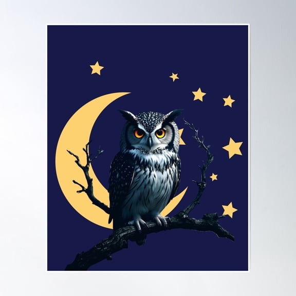 Bloom Theory Lunar Watcher: Owl Under The Stars Poster Wall Art, Modern Wall Decor, 8x12 UNFRAMED