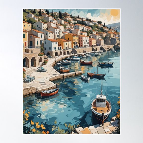 Bloom Theory Mediterranean Landscape Poster Wall Art, Modern Wall Decor, 8x12 UNFRAMED