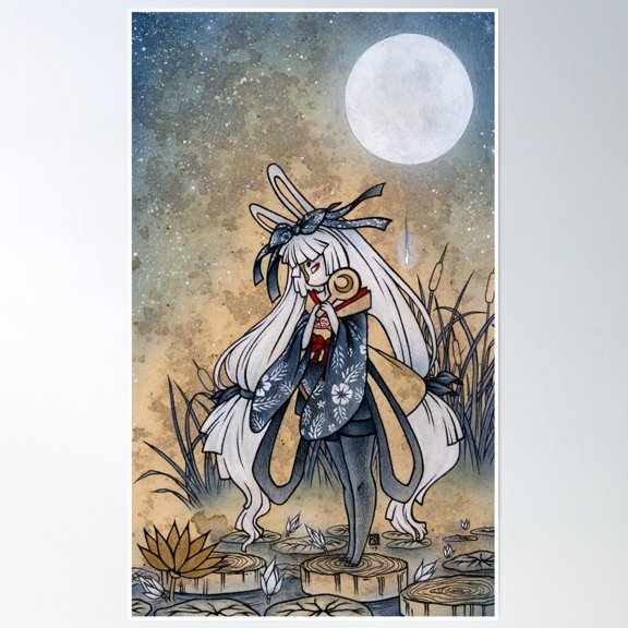 Bloom Theory Miri And The Golden Flower - Moon Rabbit Poster Wall Art, Modern Wall Decor, 16x24 UNFRAMED