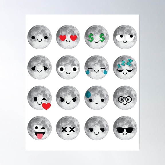Bloom Theory Moon Emoji Poster Wall Art, Modern Wall Decor, 12x18 UNFRAMED