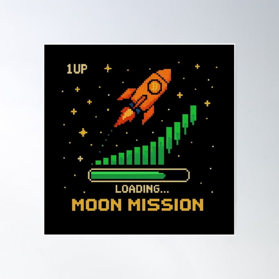 Bloom Theory Moon Mission Loading Pixel Crypto Rocket Art Poster Wall Art, Modern Wall Decor, 8x12 UNFRAMED