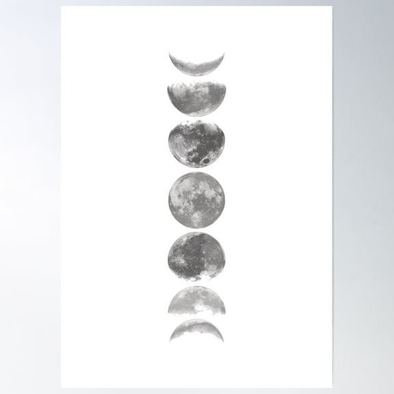 Bloom Theory Moon Phases Black & White, Lunar Phases, Moon Cycle Poster Wall Art, Modern Wall Decor, 12x18 UNFRAMED