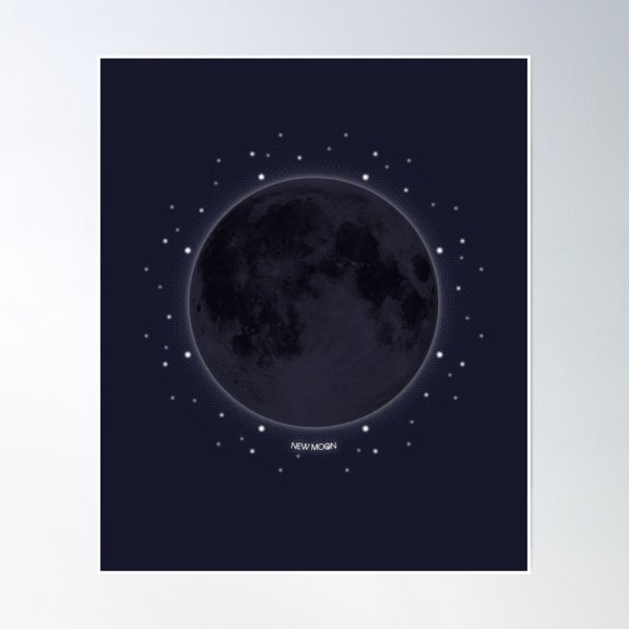 Bloom Theory Moon Phases - New Moon Poster Wall Art, Modern Wall Decor, 8x12 UNFRAMED