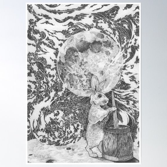 Bloom Theory Moon Rabbit Poster Wall Art, Modern Wall Decor, 24x36 UNFRAMED