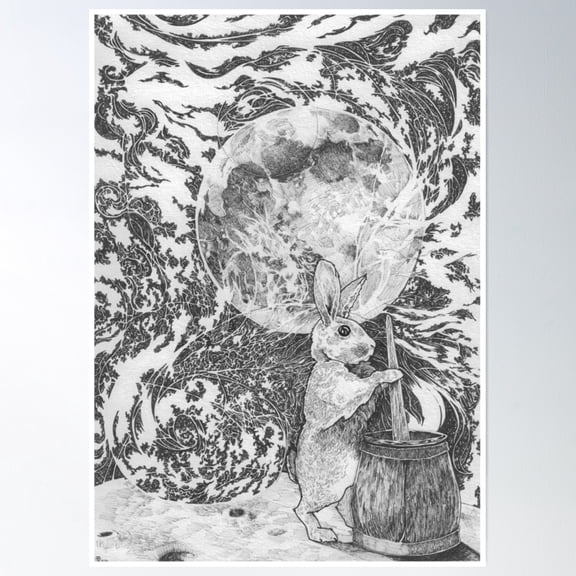 Bloom Theory Moon Rabbit Poster Wall Art, Modern Wall Decor, 8x12 UNFRAMED
