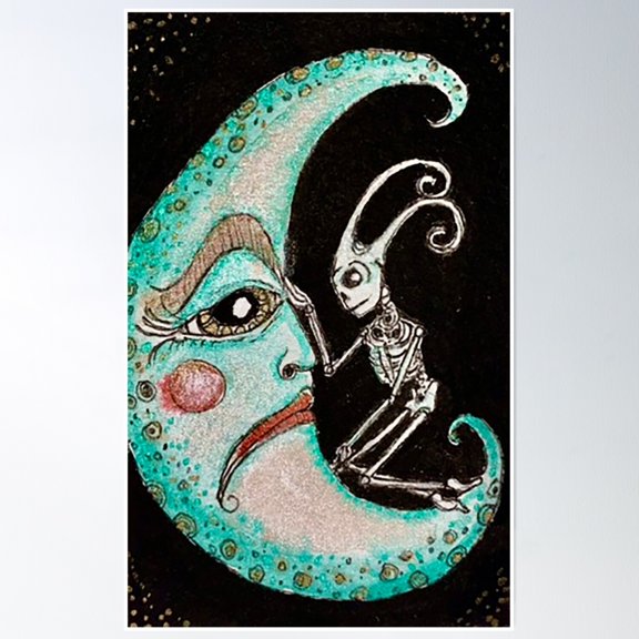 Bloom Theory Moon + Skelly Friend Poster Wall Art, Modern Wall Decor, 24x36 UNFRAMED
