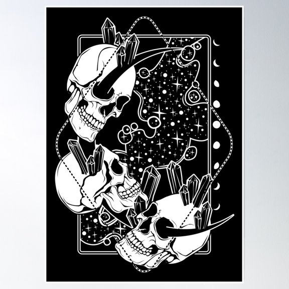 Bloom Theory Moon Skulls And Crystals Poster Wall Art, Modern Wall Decor, 24x36 UNFRAMED