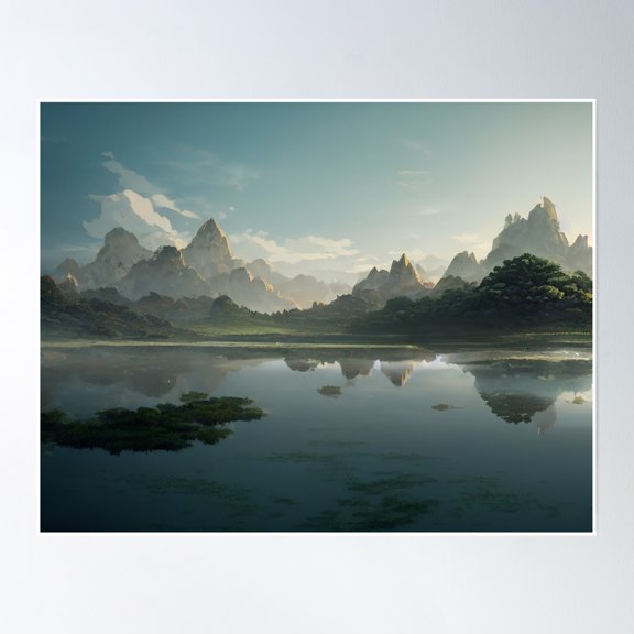 Bloom Theory Mountain Lake Landscape Poster Wall Art, Modern Wall Decor, 24x36 UNFRAMED