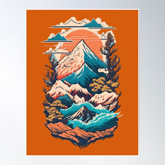 Bloom Theory Mountain Poster Wall Art, Modern Wall Decor, 8x12 UNFRAMED