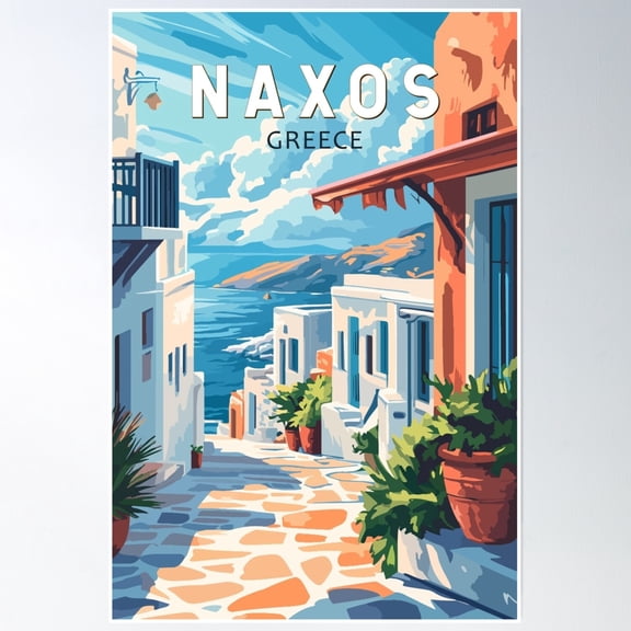 Bloom Theory Naxos Greece Travel Art Vintage Poster Wall Art, Modern Wall Decor, 8x12 UNFRAMED