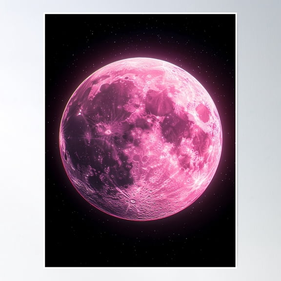 Bloom Theory Nice Gift For Moon Lovers Pink Full Moon Poster Wall Art, Modern Wall Decor, 8x12 UNFRAMED