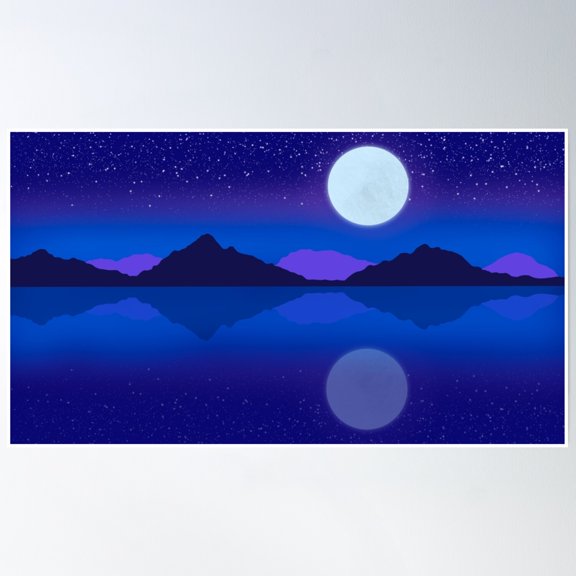 Bloom Theory Night Lake Reflection Poster Wall Art, Modern Wall Decor, 16x24 UNFRAMED