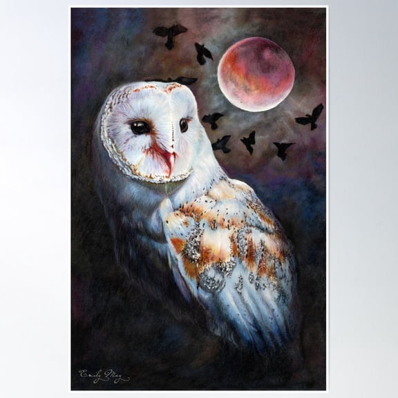 Bloom Theory Owl Of The Blood Moon Heart Poster Wall Art, Modern Wall Decor, 8x12 UNFRAMED